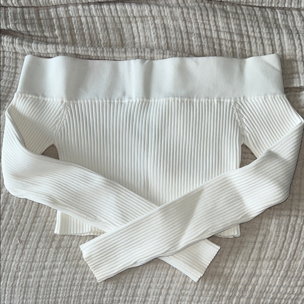 C/MEO Collective Ivory Ribbed Knit crop Top Sz small